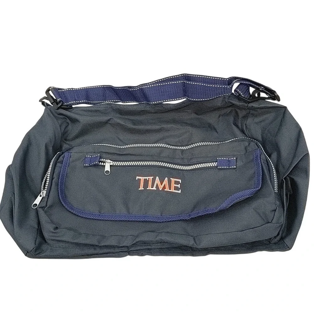 VTG 90s TIME Magazine Promo Messenger Bag Shoulder Tote Blue Nylon Travel Gym